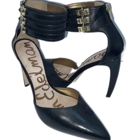 Sam Edelman | Black | Stiletto with Ankle Strap | Gold Buckle | 8.5 - Picture 2 of 16